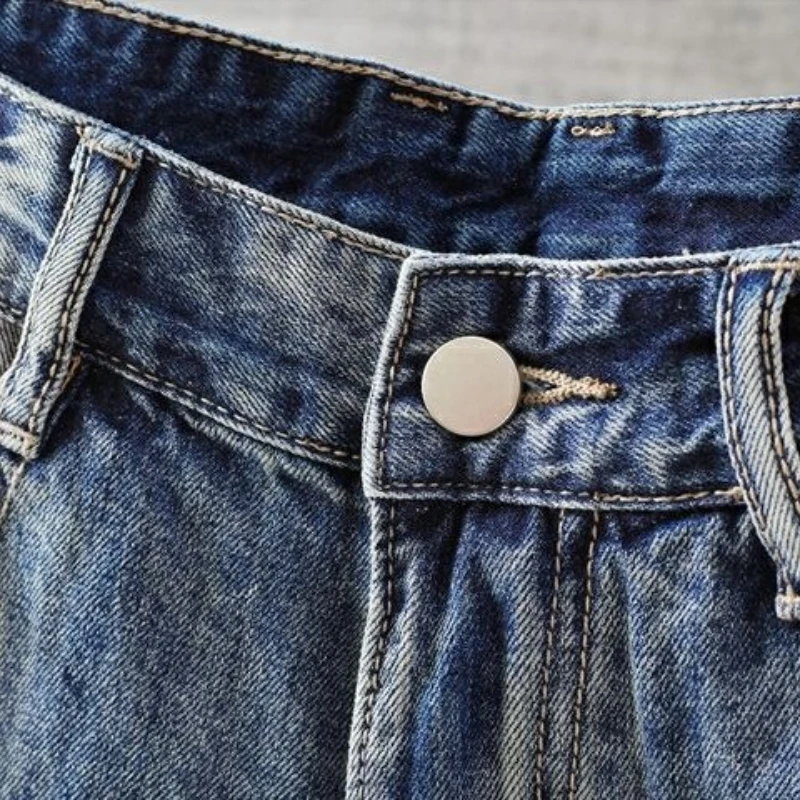 남성용 짧은 청바지 바지 포켓 세탁 블루 남성 데님 반바지 판매 한국 패션 Jorts 얇은 여름 streetwear Original Xl