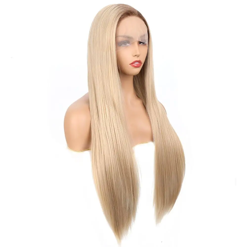 Uitverkoop: 16-26 inch gouden steil haar 13x4 front lace synthetisch haar, geschikt voor high-end handgeweven pruiken voor vrouwen