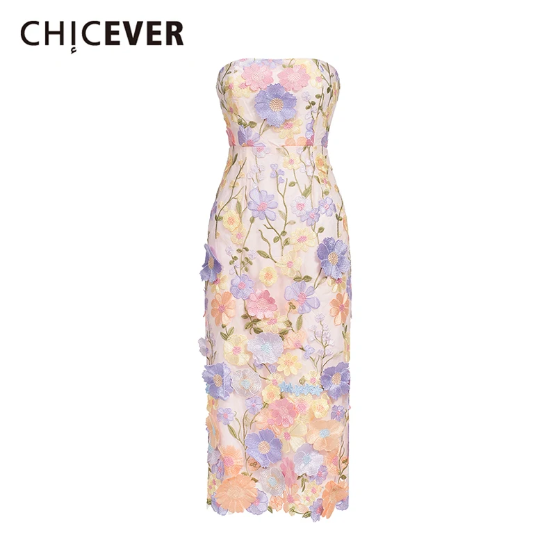 

CHICEVER Hit Color Spliced Flowers Female Dress Sleeveless High Waist Slimming Temprament Party Women's Dresses Summer Fashion