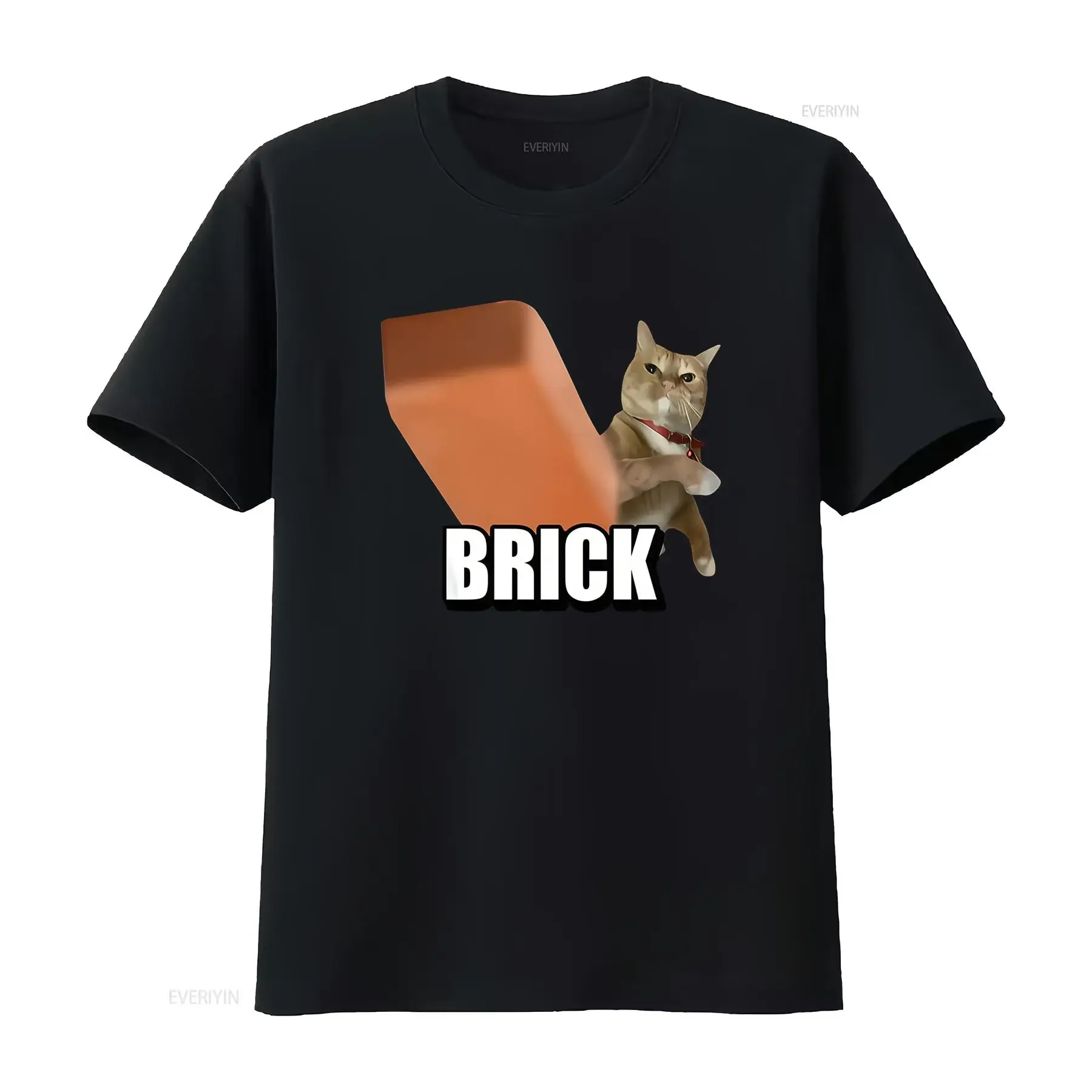 Men'S Funny Cat Throwing Brick Meme T Shirt Maneki Neko Design with Text Casual Humor for Lovers Regular Fit Round Neck