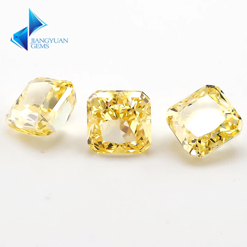 

JIANGYUANGEMS 05#Light Yellow Square Octangle Radiant Crushed Ice Cut Cubic Zirconia Stone 5A 5x5mm Zircon Loose CZ Gemstone