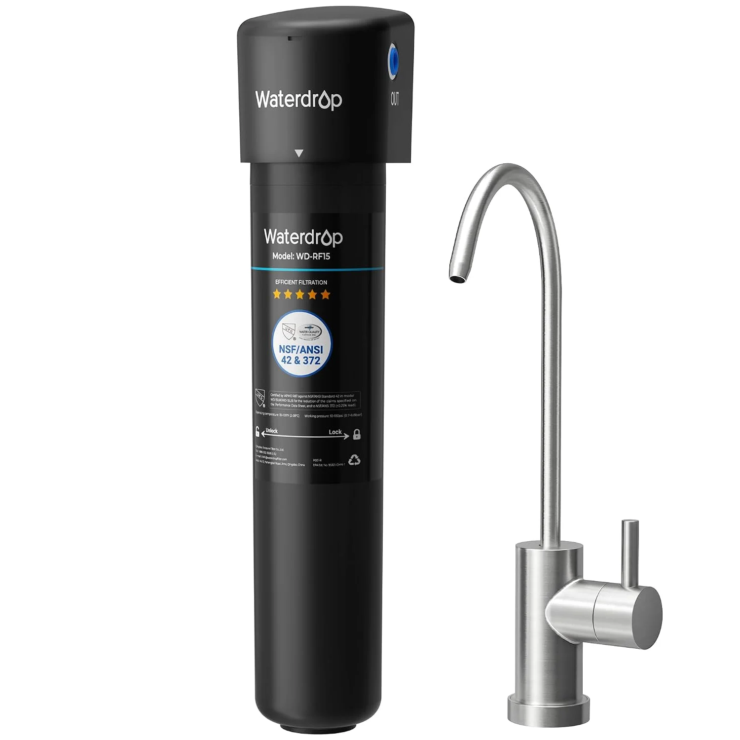 Waterdrop 15UB Under Sink Water Filter System with Dedicated Faucet | Reduces PFAS, PFOA/PFOS, Lead, Chlorine, Bad Taste & Odor, Under Sink Water Filter, NSF/ANSI 42 Certified, 2 Years