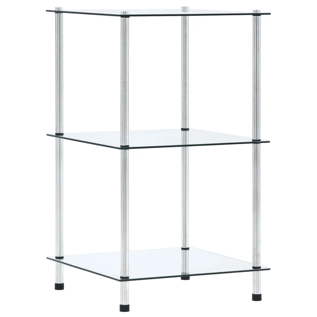3-stöckiges transparentes Regal, 40 x 40 x 67 cm, offenes Industrie-Aufbewahrungsregal aus gehärtetem Glas für Wohnzimmer und Heimbüro
