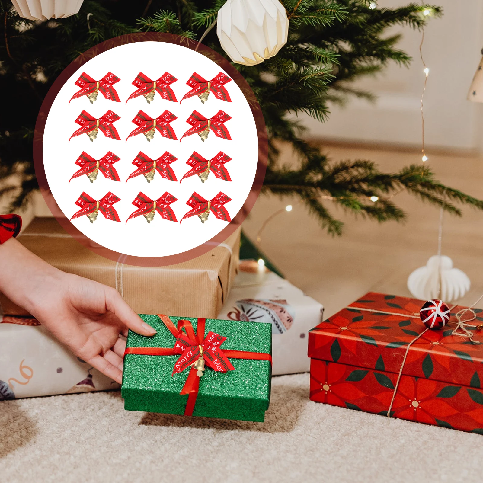 

24Pcs Xmas Decorative Ribbon Bows Bow Ribbons with Bells Christmas Gift Wrapping Tree Ornaments Christmas Ribbon Bells