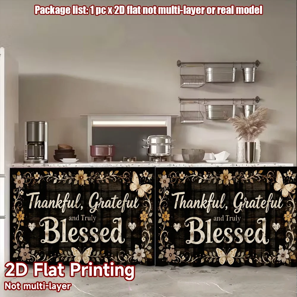2D flat 1pc Bohemian style short curtains Thanksgiving Thankful Blessed Design Digital printing Simple, modern, and comfortable