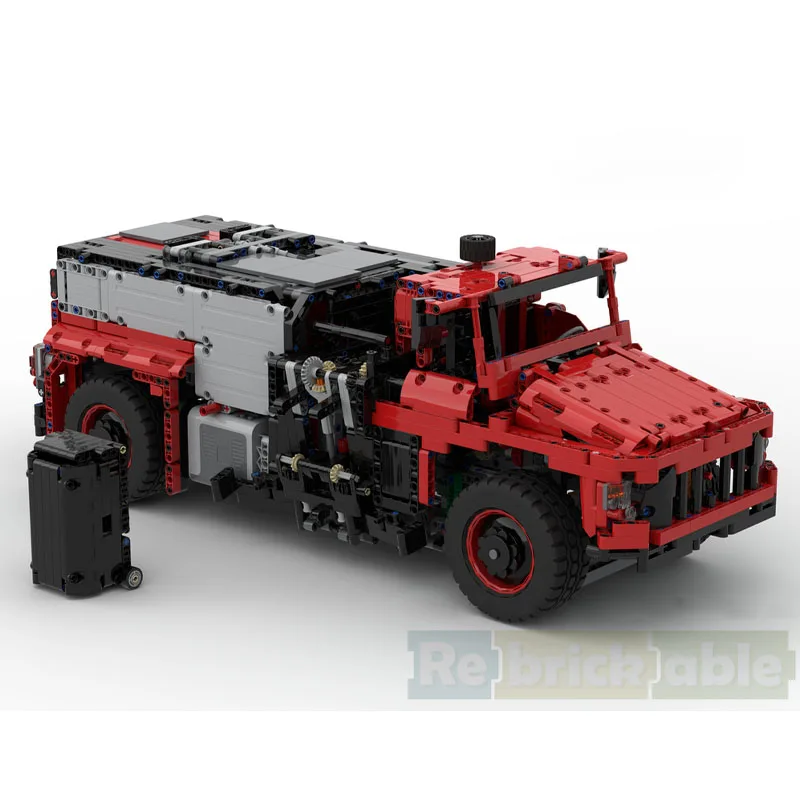 MOC-254978Red New Side-Loading Garbage Truck Building Block Model 2366Parts MOC Birthday Toy Gift for Boys, Adults, and Children