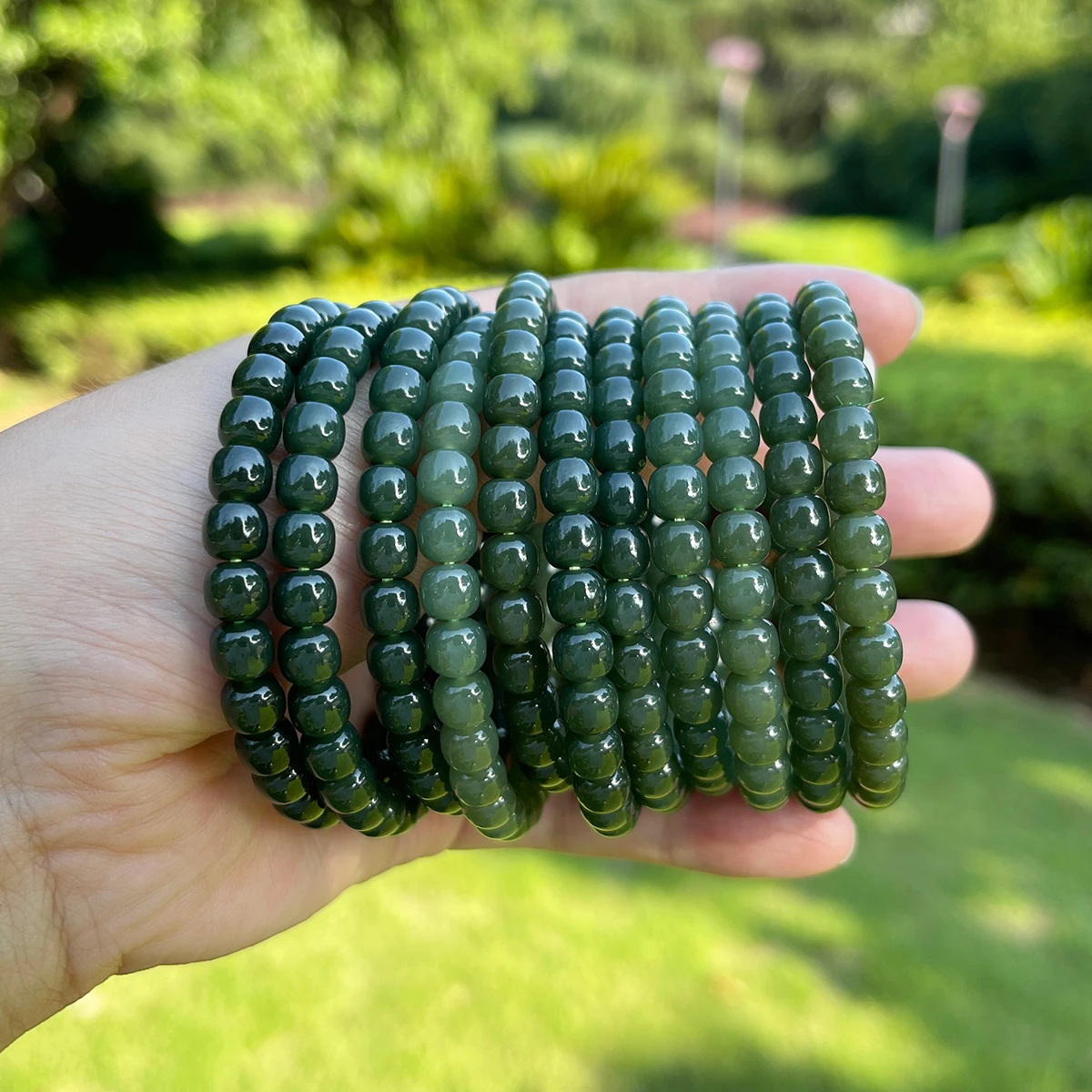 10mm 12mm Natürliches Hetian Nephrit-Jade-Armband mit runden Perlen, dehnbarer Edelsteinschmuck für Damen und Herren, Herz-Chakra-Harmonie-Geschenk – Detail 31