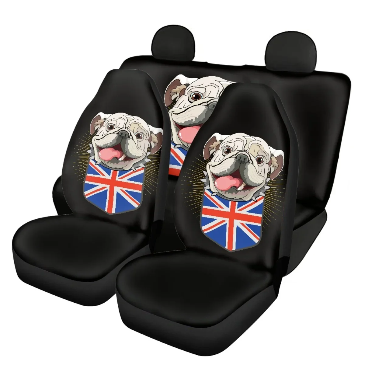 British Flag with Dog Pattern Car Seat Cover Full Set Universal Autos Front&Rear Seat Protector Easy to Install Car Accessories