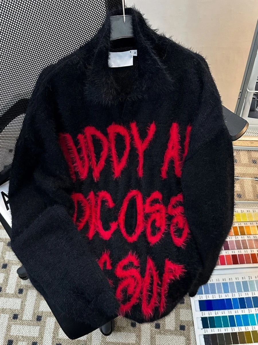 

Американский ретро-свитер с цветными блоками и буквенным принтом, имитация меха, свободный крой, в стиле оверсайз, для пар, из полиэфирного волокна