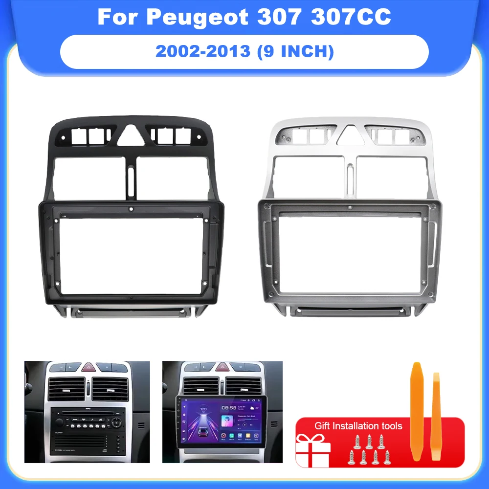 9 inch Car DVD Frame Audio Dashboard Trim Kit Panel Radio Large Screen Car Multimedia Player For Peugeot 307 307CC 2002-2013