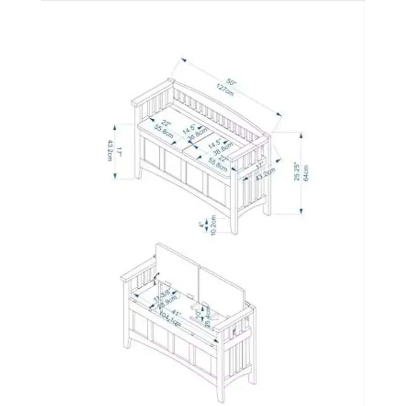 

[New Arrival, Free Shipping!]Home Decor Storage Bench with Short Split Seat Storage, Walnut, 50 inchw x 17 inchd x 25.25 inchh.