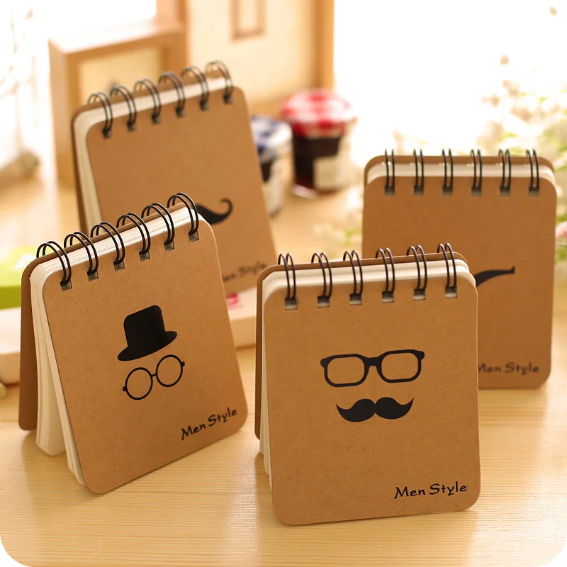Mini pocket spiral notebook, vintage cowhide cover notebook, portable notebook for school office, 4 random notebooks