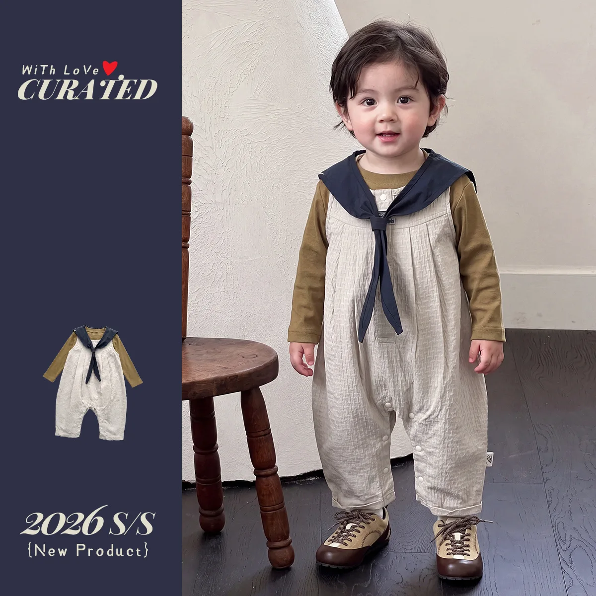 Autumn Jumpsuit Boys' Set, Baby Boys' Detachable Shawl, Base Coat, Suspender, Crawling Suit, Two-piece Set of Baby Clothes