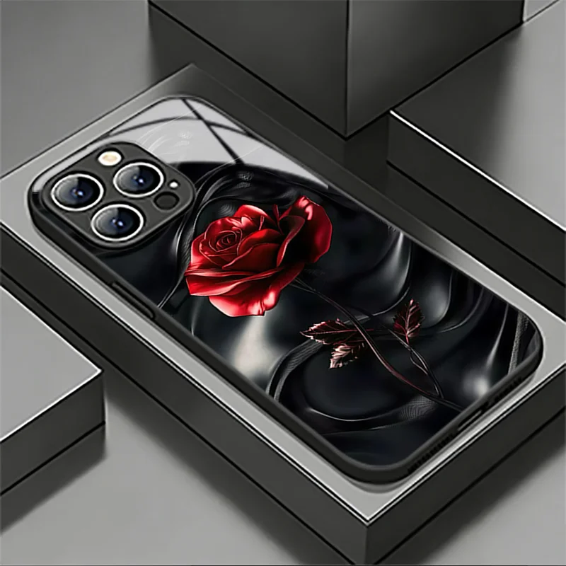 Premium Red Roses Tempered Glass Phone Case For Samsung Galaxy S26 Ultra S25 S24 Plus S24 Ultra 5G S23 FE Lens Protection Cover