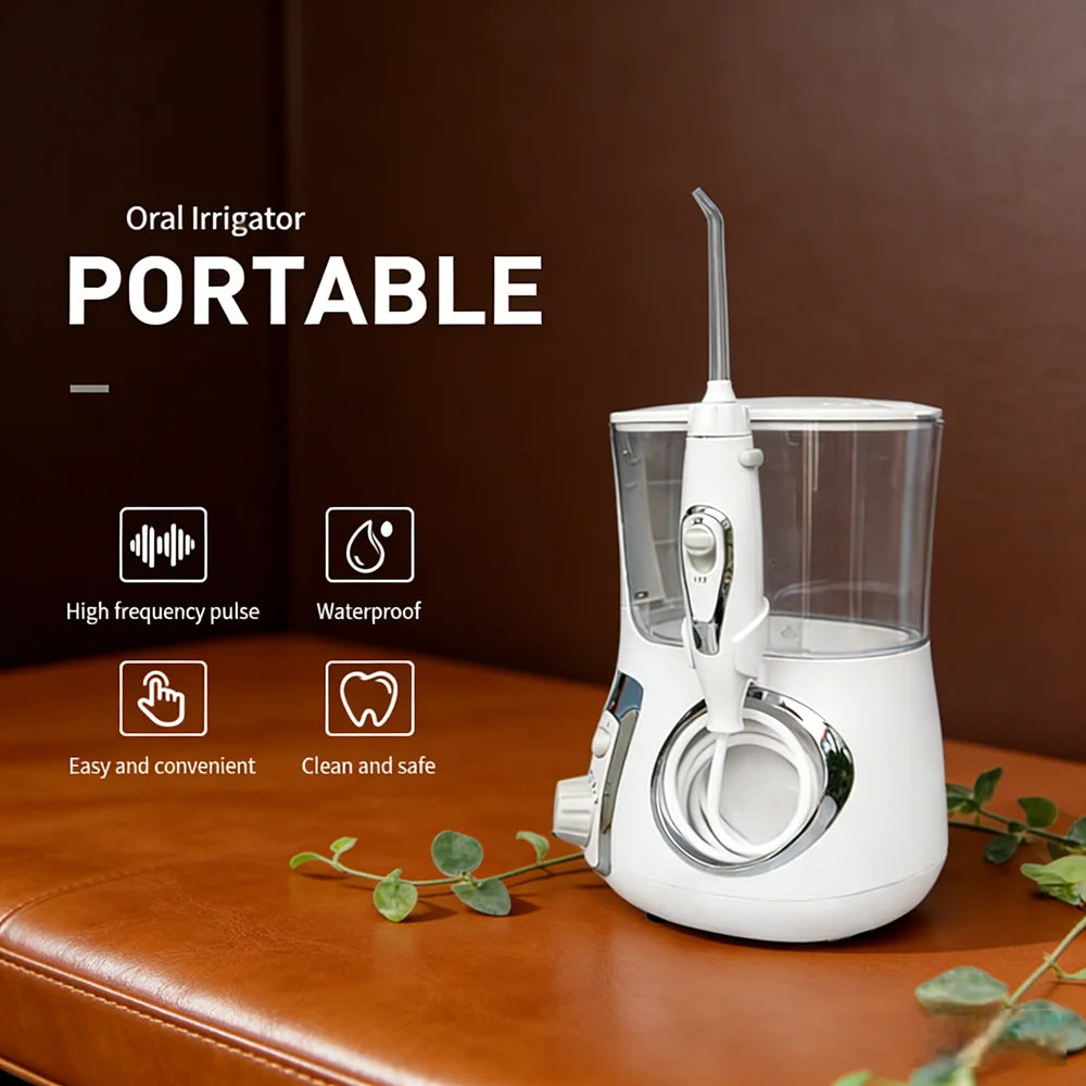 

Электрический настольный ирригатор для полости рта 800 мл, 10 настраиваемых режимов, струя высокого давления для глубокой чистки зубов