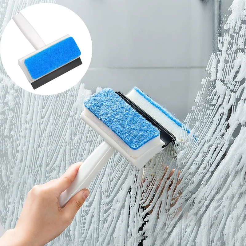 2-in-1 Multifunktionale Doppelseitige Glas-Schwamm-Reinigungsbürste Fenster-Glas-Schaber Wand-Fliesen-Badezimmer-Reinigungsbürste