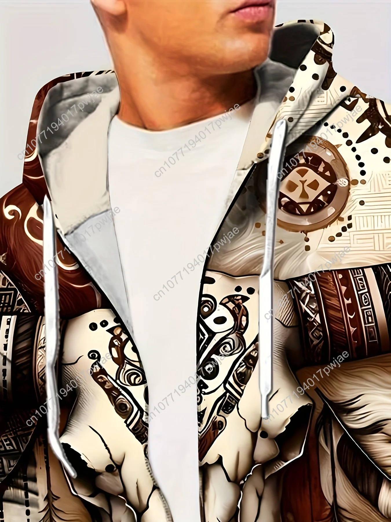 Veste à capuche à imprimé géométrique pour hommes, nouveauté, fermeture éclair décontractée en polyester avec plumes et attrape-rêves, lavable en machine, Perf