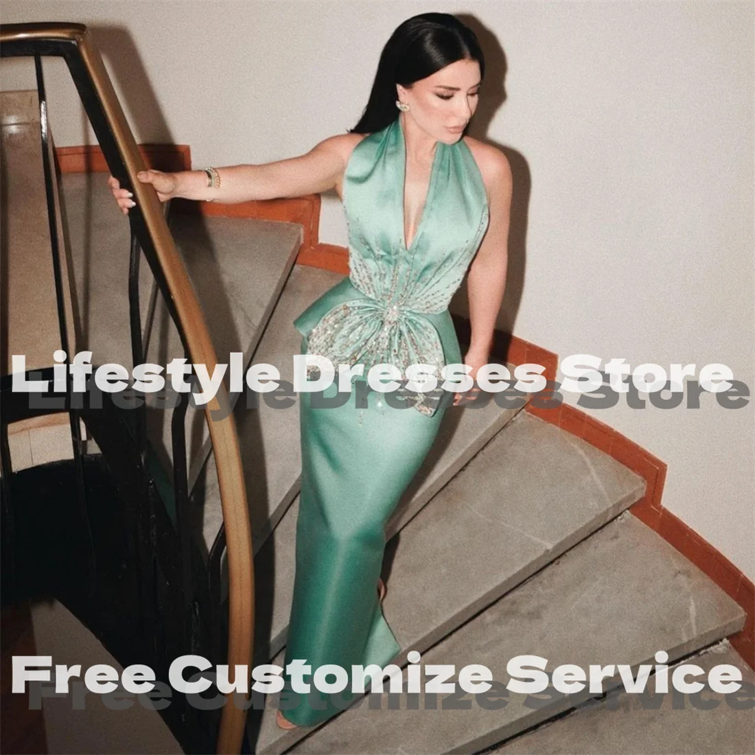 Customized Sexy Mermaid Sequins Beading Halter Formal Occasion Prom Dress Sleeveless Celebrity Evening Dress Party Gowns