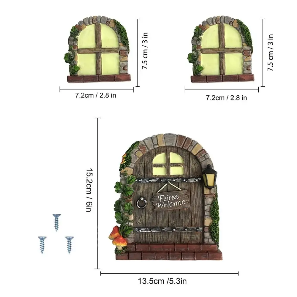 Luminous Elf Garden Sculpture Decor Elf Door Decor Resin Miniature Fairy Gnome Door Yard Art Ornaments