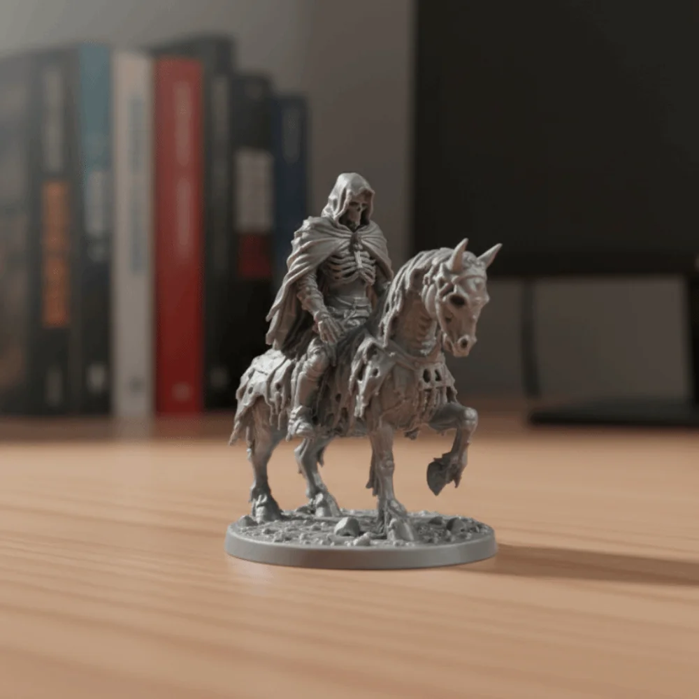 3D Printed Skeleton Undead Knight Statue Gothic Style Plastic Ghost Knight Tabletop Ornament Mini with Base Grim Reaper Figurine