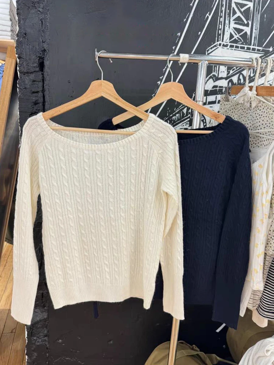 

Twisted Knitted Sweater Women Autumn Clothes Slash Neck Long Sleeve Cotton Jumpers Girls Sweet Streetwear Pullover Y2k Tops 2024