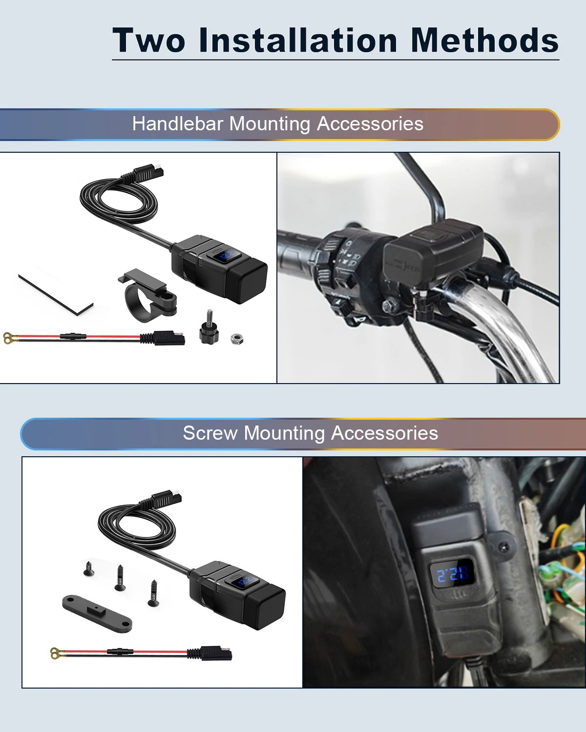 Extractme QC3.0 Motorcycle USB Charger 12V Waterproof Socket Handlebar Cell Quick Charger Adapter with Voltmeter Motor Accessory