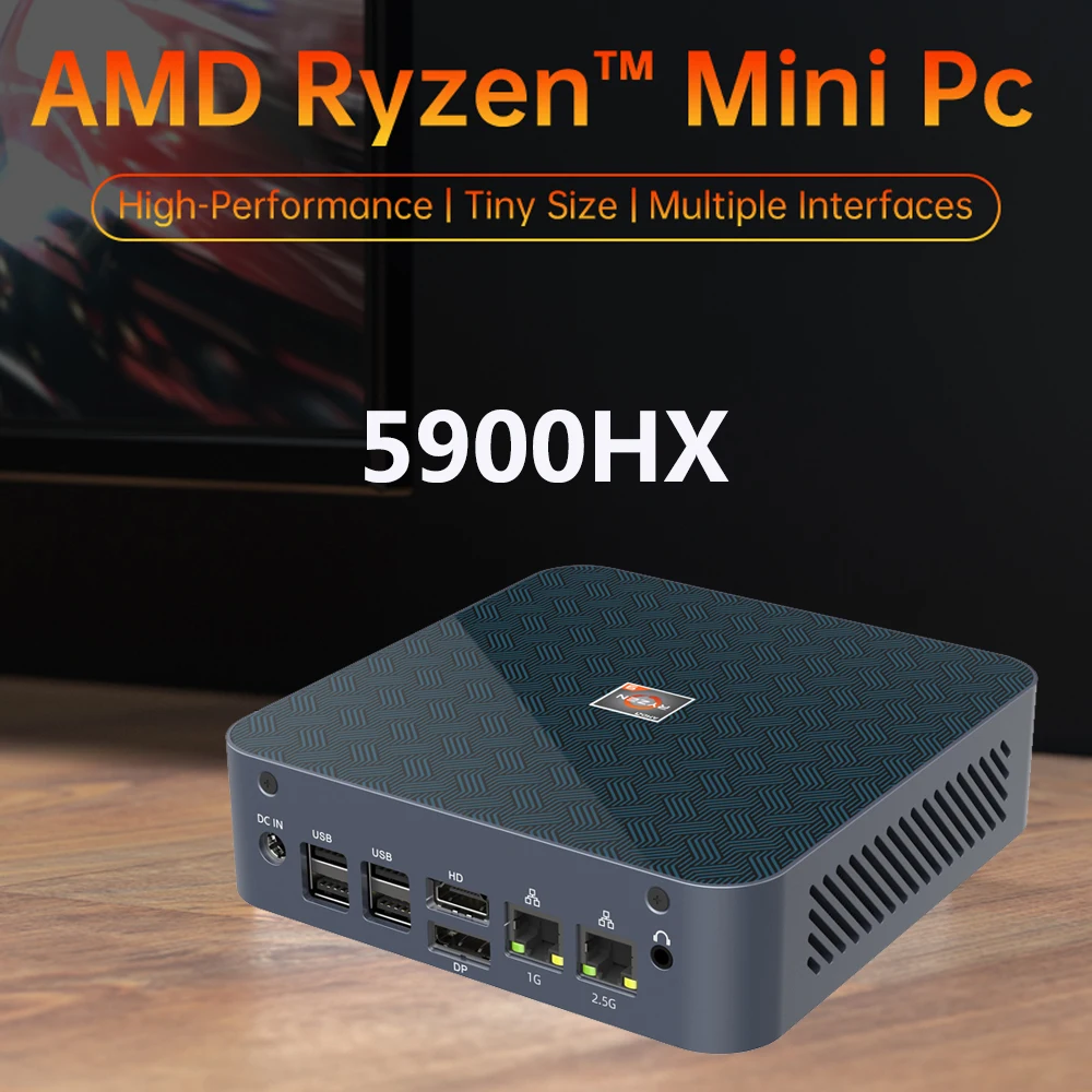 AMD Ryzen Mini PC Dual LAN NVMe SSD Vega Graphics R9 5900HX R7 5700U Windows 11/10 Gaming PC HD DP Type-C WiFi Computer Desktop