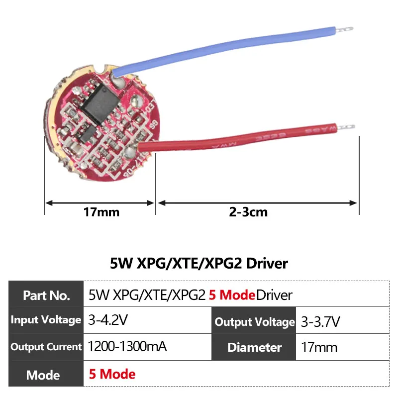 3-3.6V XP-G 5W xpg2 XT-E xte LG3535 XPG3 led driver 17mm 3-4.2V 1.2A 5Mode LED flashlight Driver for 3W 5W XPG2 Diode Emitter