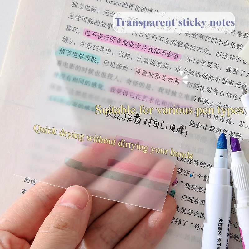 50 Sheets/book Transparent Waterproof Sticky Note Pad Sticky Note Pad Suitable for Office Home Office School Supplies