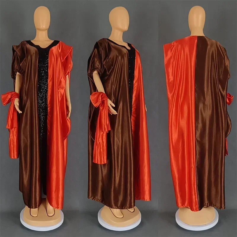 Abaya musulmana de talla grande, vestidos africanos para mujer, elegantes vestidos africanos de manga corta con cuello en V y lentejuelas para fiesta de noche, vestidos largos