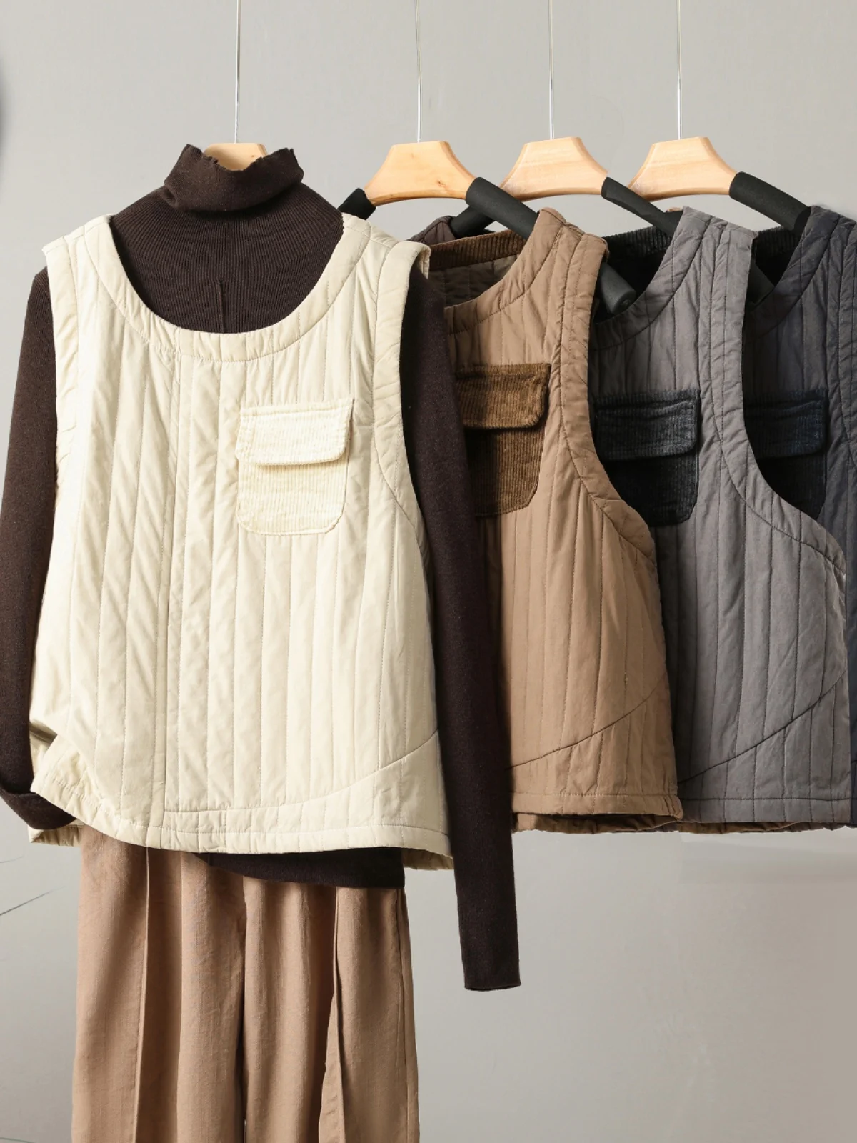 

Ретро японский Sle Color Blo ket женский свободный хлопковый жилет комбинезон хлопок Jaet рабочая одежда майка чистый цвет круглый Ne