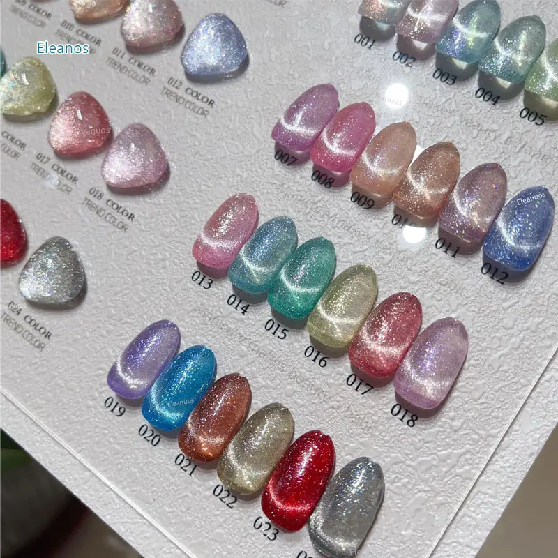 Eleanos Candy Glitter 24 Colors Cat Eye Gel Polish Set With Color Card 15ml 9D Magnet Gel Need Top Coat UV LED Gel Collection