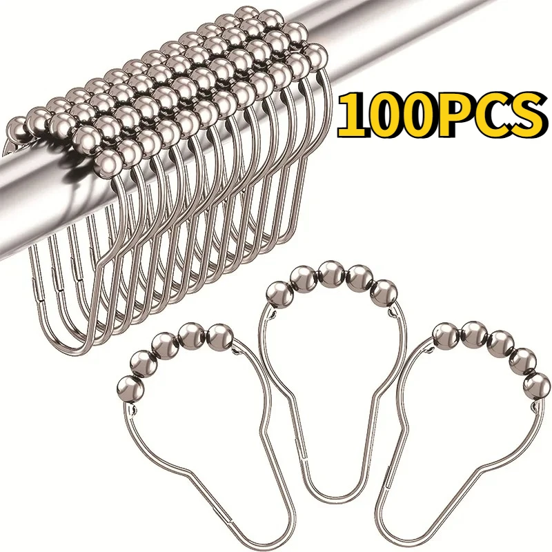 100/4pc Rustproof Metal Shower Curtain Hooks, Decorative Shower Rings for Curtain Rolling, Smooth Shower Hangers for Curtain Rod