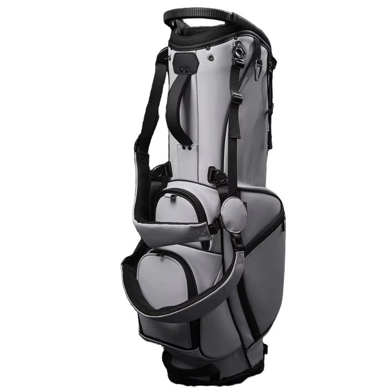 Custom logo lightweight PU leather golf bag 5-piece set, black and gray , portable and durable design, buckle closed adult model