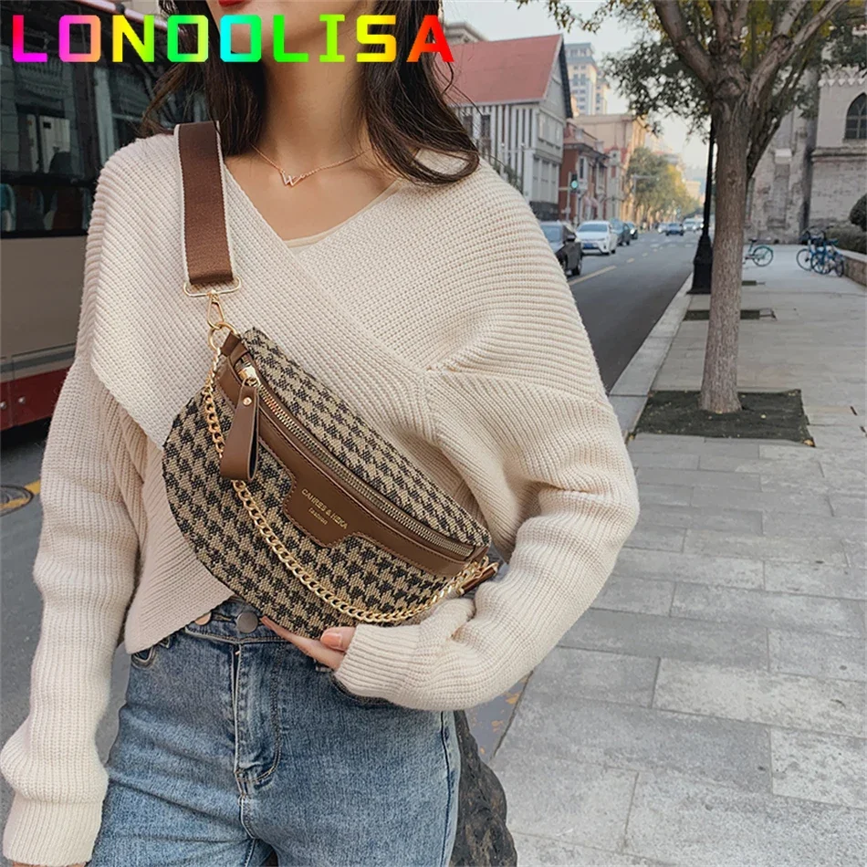 Women\'s Chain Fanny Pack Vintage Waist Packs Designer Shoulder Crossbody Chest Bag Female Handbags and Purses Ladies Belt Wallet