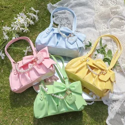 Candy Color Lolita Bag Elegant Bow Winter PU Shoulder Bags Sweet Pearl Crossbody Bag Girls JK Uniform Hand Bag Bolso Сумка