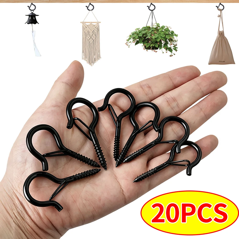 Q-type Safety Buckle with Spring Hook for Plant Lights Hanging Outdoor String Lights Windproof Multi-purpose Screw Ceiling Hook