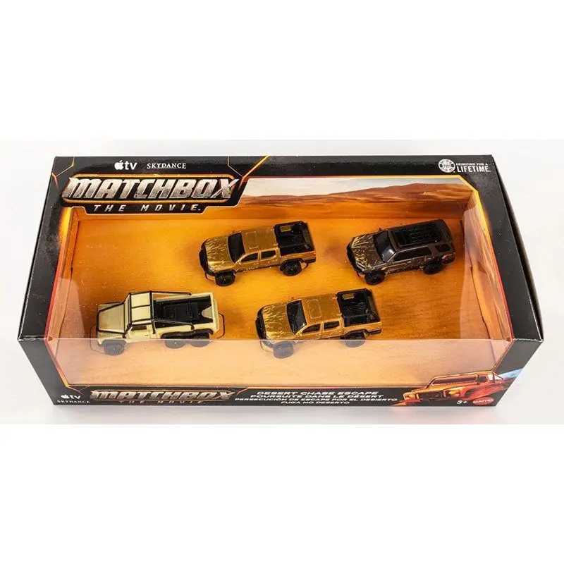 In Stock Matchbox The Movie Set DESERT CHASE ESCAPE Model Garage LAND ROVER 6x6 2016 TOYOTA TACOMA TOYOTA 4RUNNER Alloy Car Gift