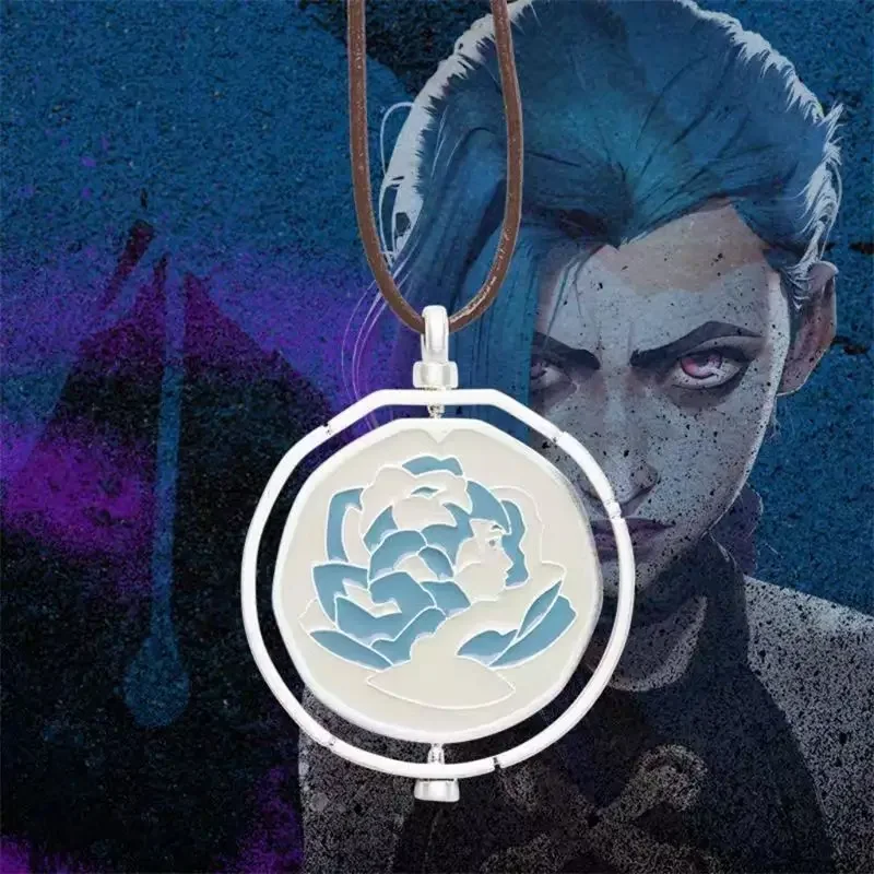 Game Jinx Blue Rose Rotatable Necklace Anime Game Arcane Season 2 Backpack Pendants Metal Fashion Jewerly Fans Collections