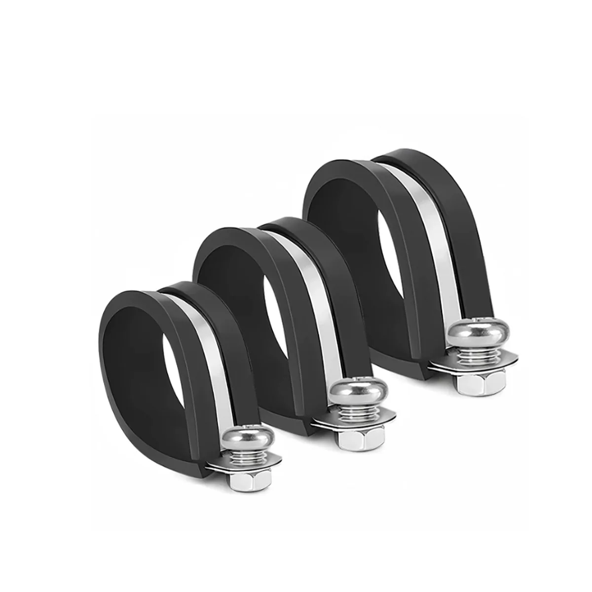 304 Stainless Steel U‑Type Pipe Clamp With Rubber Strip Shockproof Bracket for Steel Tube Cable Fixing Fastener