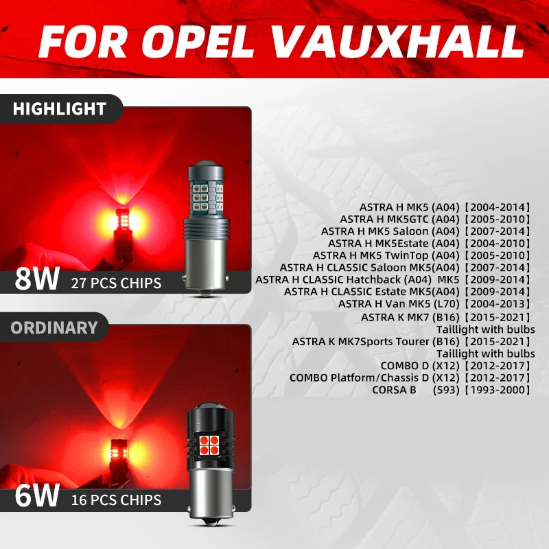 2pcs Car LED Brake Stop Tail Lights Blubs Red Canbus Error Free For Opel/Vauxhall Astra H/K MK5/7 Twintop Combo D Corsa B/E