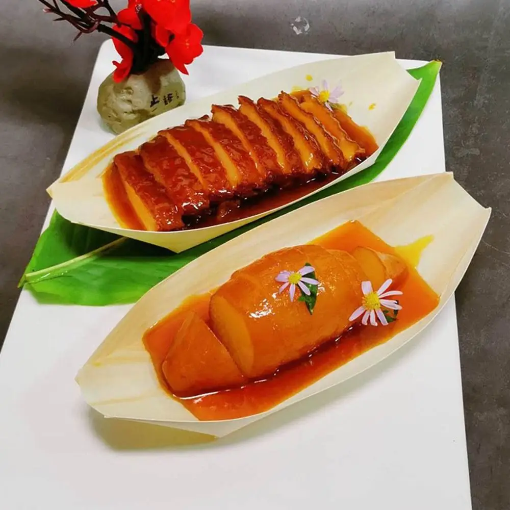 50PCS Multi-size Disposable Wooden Boat-shaped Plate Boat-shape Tray Food Serving Sushi Plate Japanese Dish Wood Serving Boats