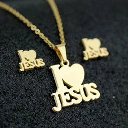 Mode Edelstahl Jesus Kreuz Männer Charme Herz Brief Anhänger Halskette Schmuck Set Kette Christian Symbol Schmuck Geschenke