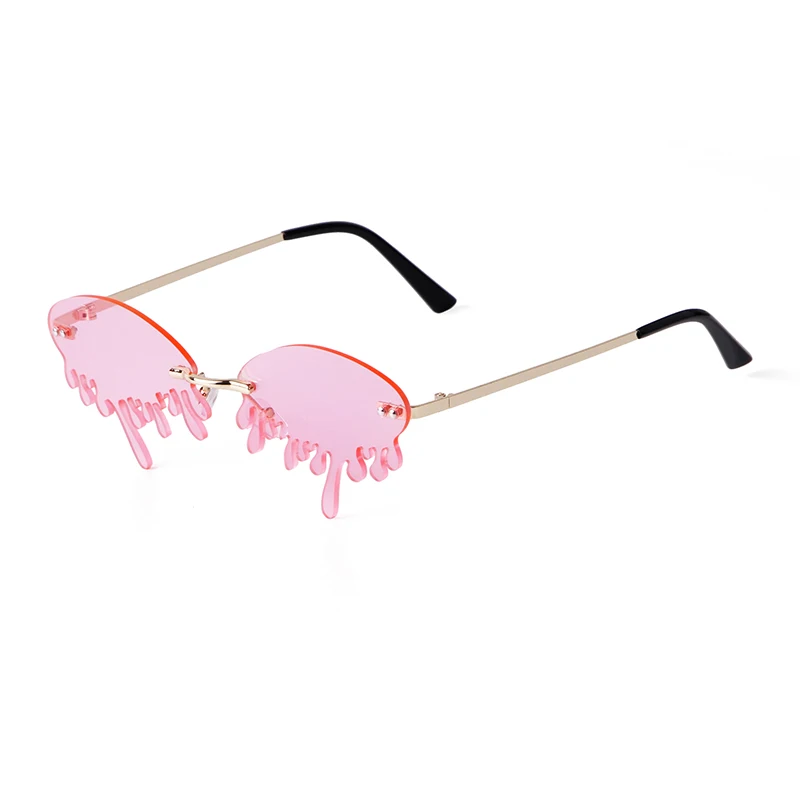 Fashion Hip Hop Melting Dripping Sunglasses Women Brand Design Unique Rimless Frame Red Pink Flame Tears Men Sun Glasses Shades