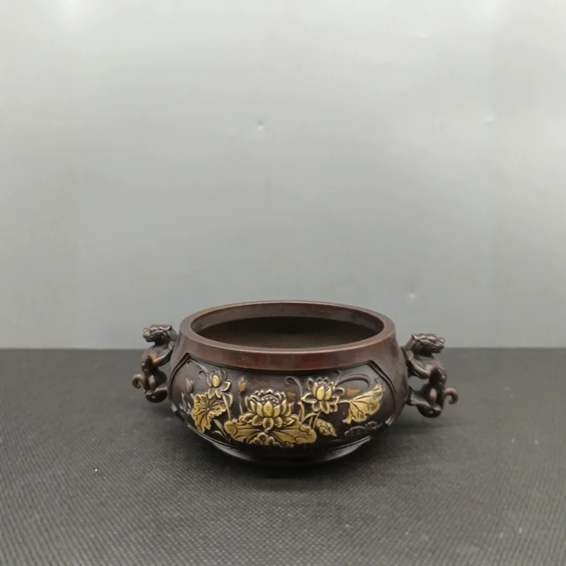 Copper lotus-shaped animal-ear incense burner, exquisitely crafted and fragrant art craft