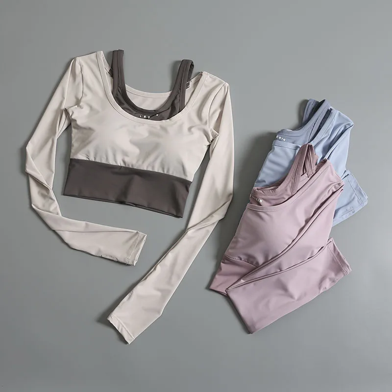 Sports tight-fitting clothes for women short umbilical cord and chest pad quick-drying fitness clothes for running long sleeve