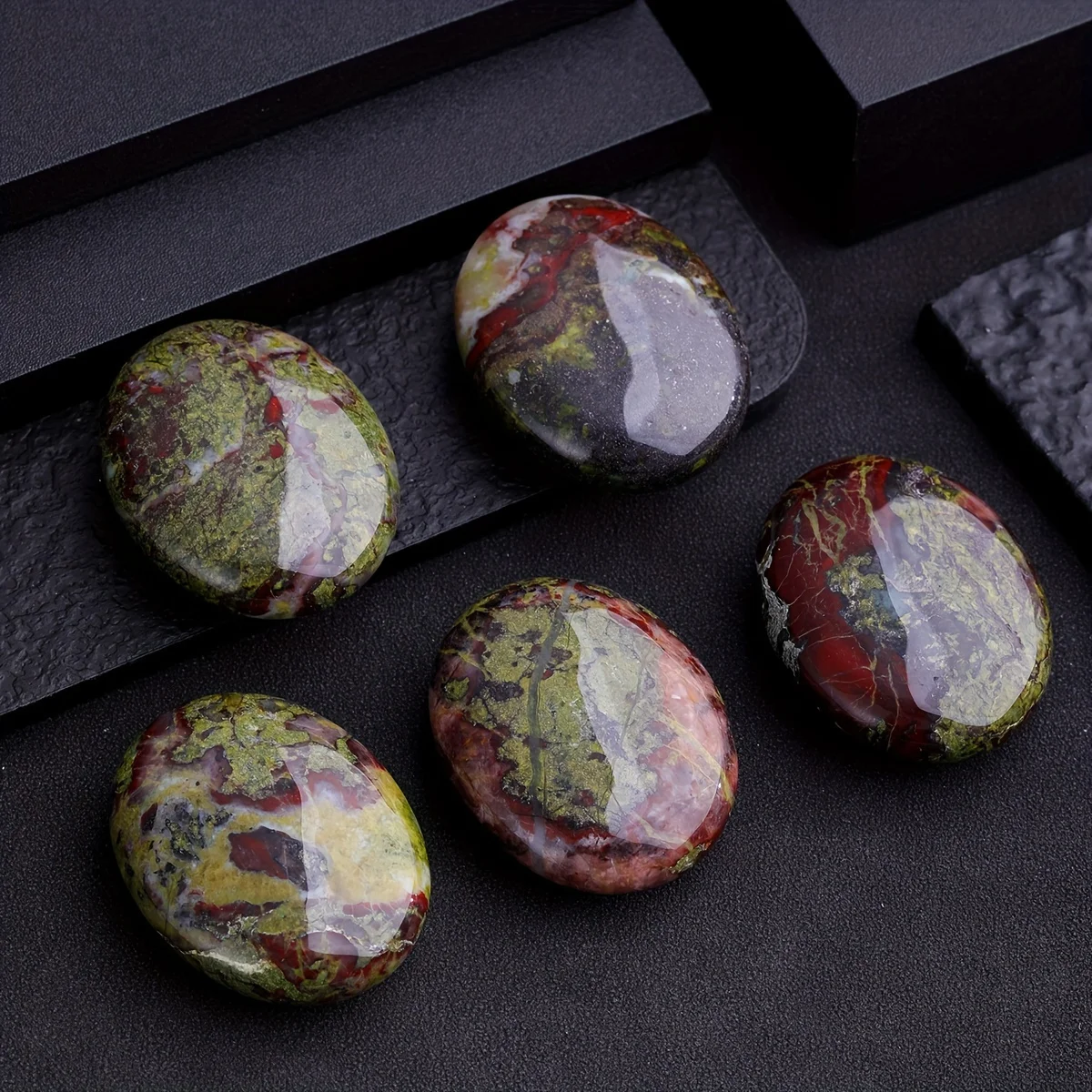Dragon Blood Palm Stone Synthetic Gemstones - Chakra Therapy Polishing Treatment Crystal Oval Pocket Gem