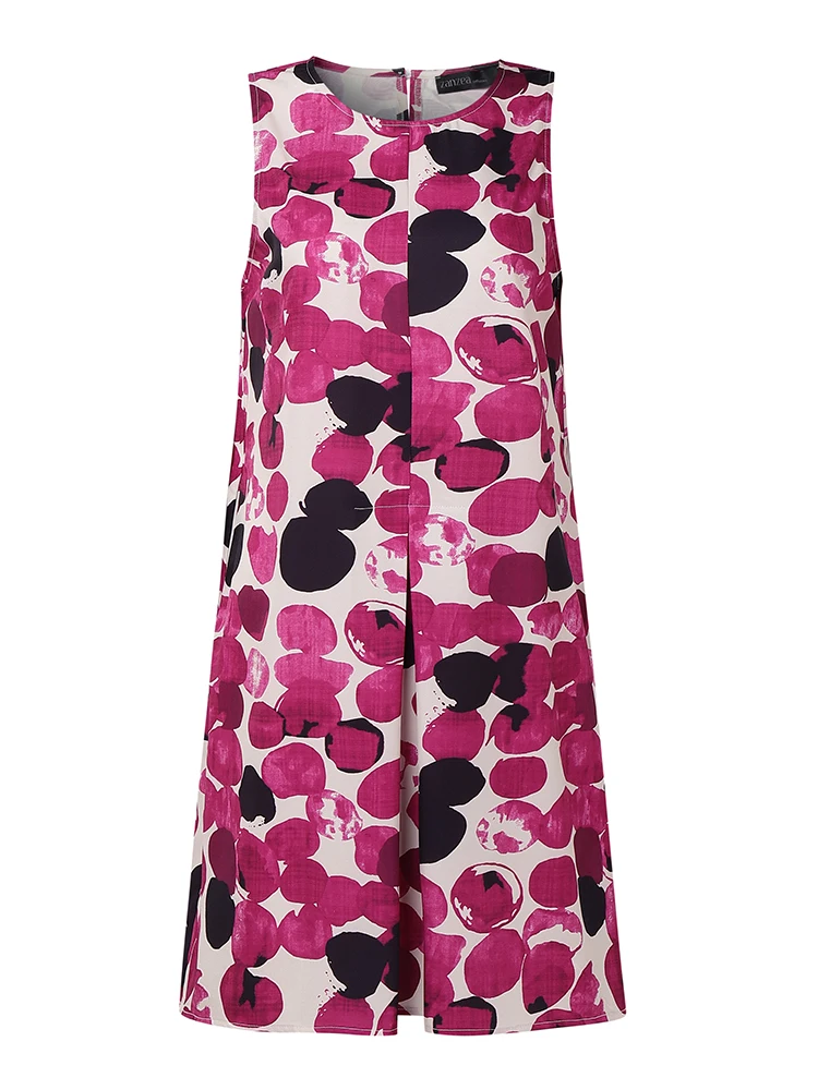 أنيق النساء الدبابات فساتين 2025 ZANZEA الصيف بلا أكمام مطبوعة Sudress موضة فستان مناسبات عادية س الرقبة مطوي Vestidos