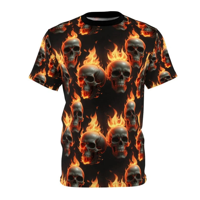 2026 New Halloween Flame Skull 3D Print T-shirt Men Women Kids Summer Round Neck Short Sleeve Street Loose Casual Tees Tops