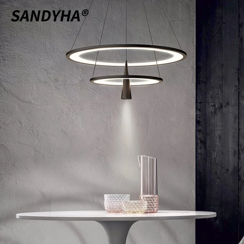 SANDYHA Lámpara LED minimalista moderna Anillo circular Lámpara colgante perfecta para sala de estar Dormitorio Comedor Estudio Hogar